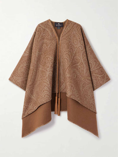 Etro Leather-trimmed paisley-print wool-blend poncho at Collagerie