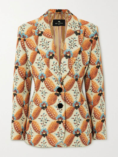 Etro Orange cotton-blend jacquard blazer at Collagerie