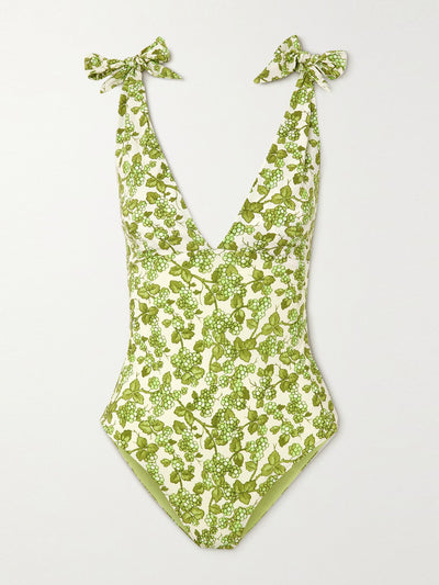 Etro Green printed halterneck swimsuit at Collagerie