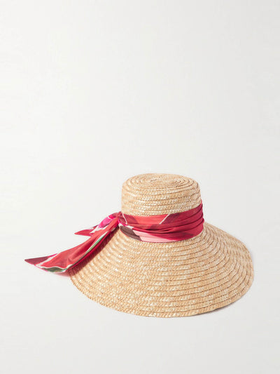 Eugenia Kim Mirabel printed satin-trimmed straw sunhat at Collagerie