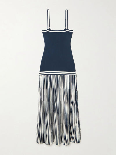 Faithfull Esenia pleated striped knitted maxi dress at Collagerie