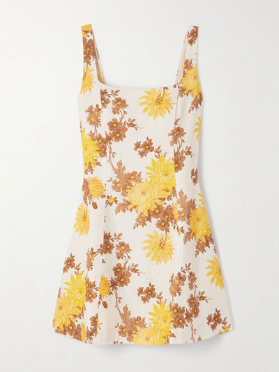Faithfull Felice shirred floral-print linen mini dress at Collagerie