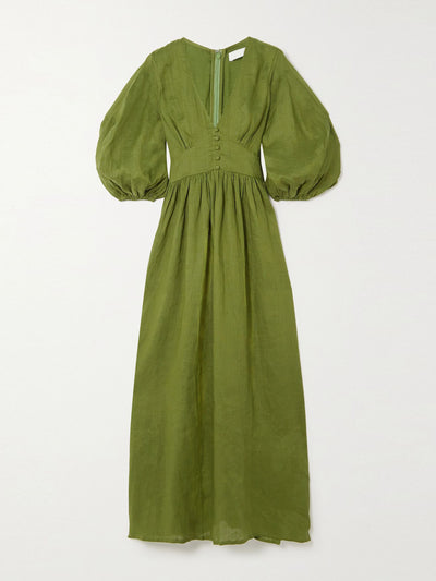 Faithfull The Brand Green linen maxi dress at Collagerie