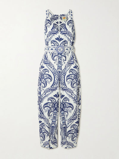 Farm Rio Belted printed linen and lenzing ecovero-blend jumpsuit at Collagerie