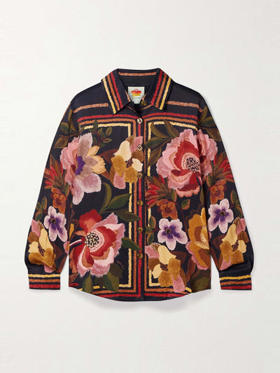 Farm Rio Floral-print satin shirt at Collagerie