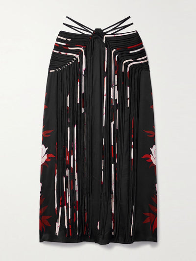 Farm Rio Fringed floral-print satin midi skirt at Collagerie