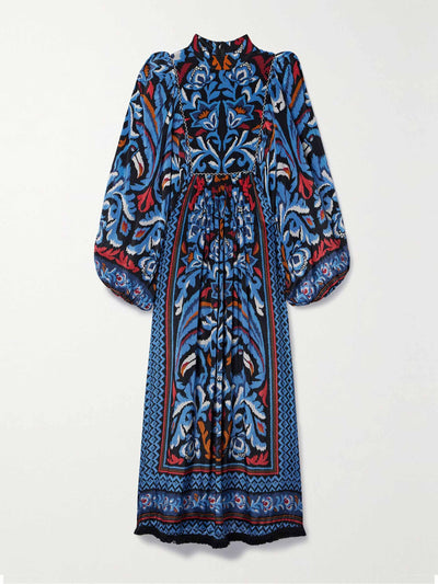 Farm Rio Fringed gathered printed maxi dress at Collagerie