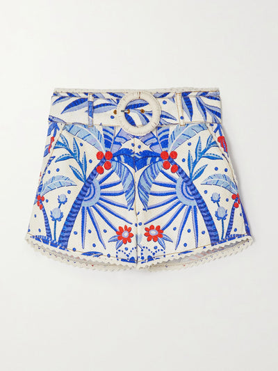 Farm Rio Belted printed cotton shorts at Collagerie