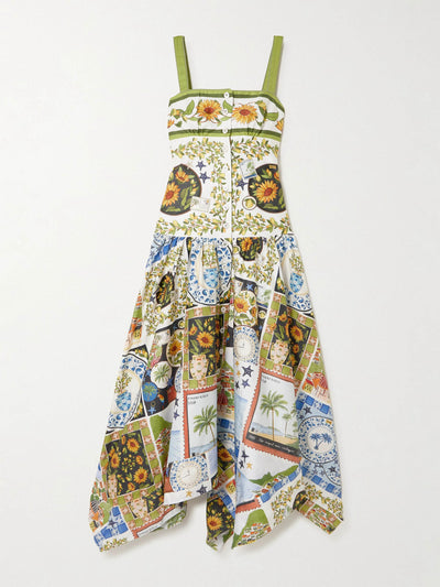 Farm Rio Latin Trip gathered shirred printed cotton midi dress at Collagerie