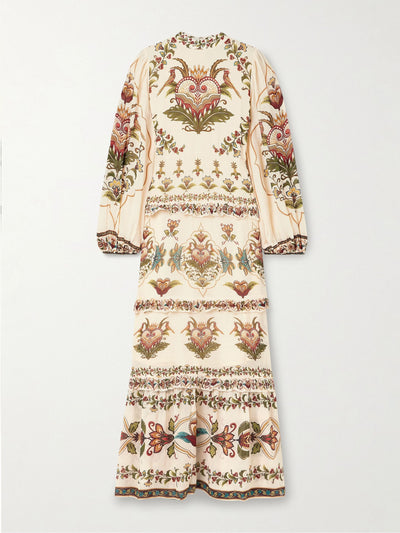 Farm Rio Majestic Hearts tiered floral-print georgette maxi dress at Collagerie