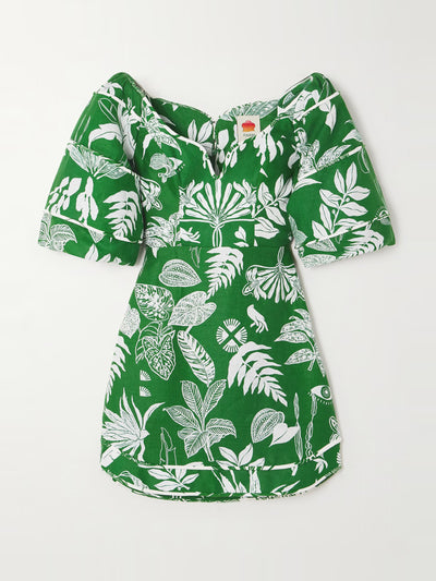 Farm Rio Forest Soul printed linen mini dress at Collagerie