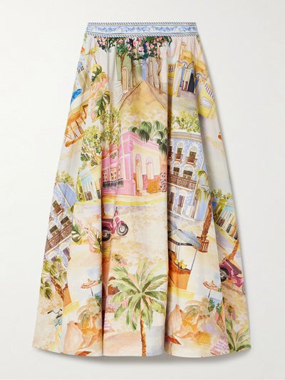 Farm Rio Printed organic cotton-poplin midi skirt at Collagerie