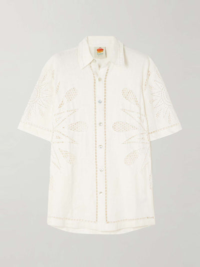 Farm Rio Sunset Richelieu broderie anglaise linen shirt at Collagerie