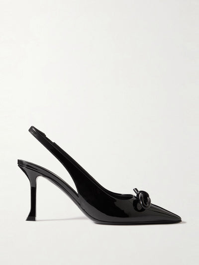 Ferragamo Arlene knotted patent-leather slingback pumps at Collagerie