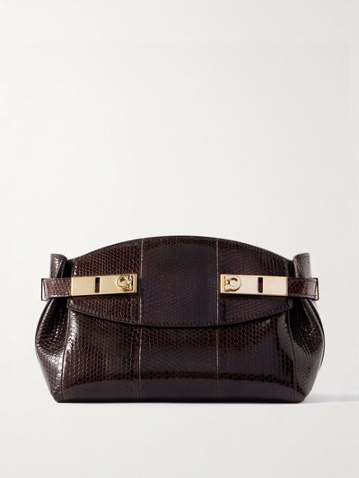 Ferragamo Hug small snake-effect patent-leather shoulder bag at Collagerie