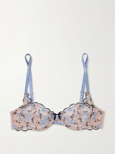 Fleur du Mal Rose and Vine embroidered tulle underwired balconette bra at Collagerie