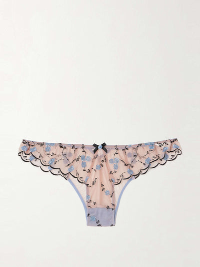 Fleur du Mal Rose and Vine stretch-silk satin-trimmed embroidered tulle briefs at Collagerie