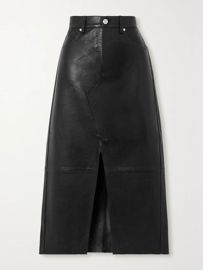 Frame Leather midi skirt at Collagerie