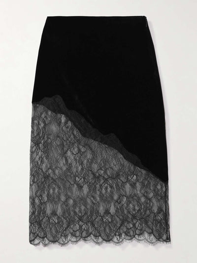 Frame Velvet and lace midi skirt at Collagerie