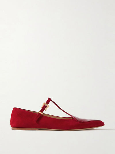 Gabriela Hearst Liv patent leather-trimmed suede Mary Jane ballet flats at Collagerie