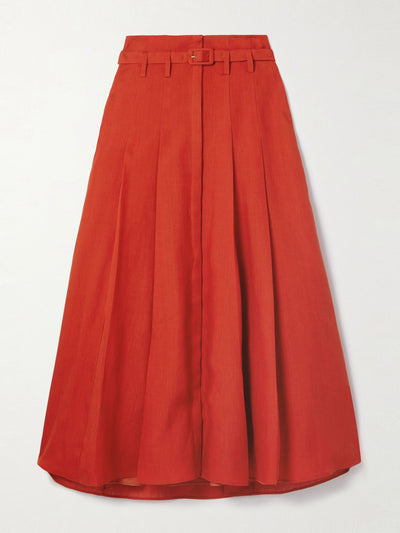 Gabriela Hearst Dugald belted pleated linen midi skirt at Collagerie