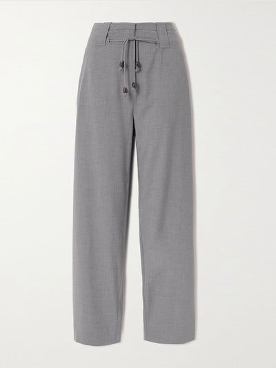 Ganni Light-grey bead-embellished high-rise woven pants at Collagerie