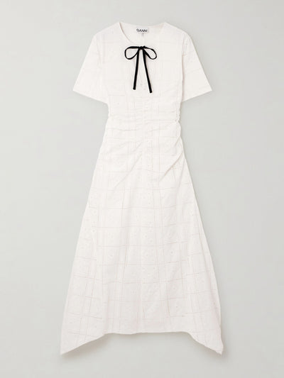 Ganni Broderie anglaise organic cotton midi dress at Collagerie