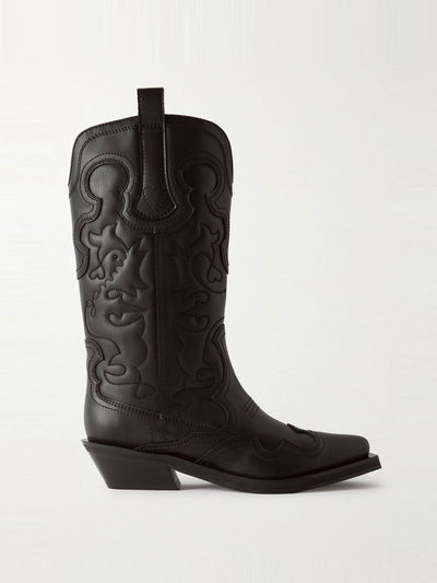 Ganni Embroidered leather cowboy boots at Collagerie