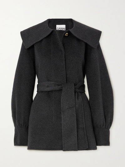 Ganni Recycled belted wool-blend jacket at Collagerie