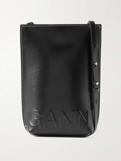 Ganni Banner small embossed recycled leather-blend shoulder bag at Collagerie