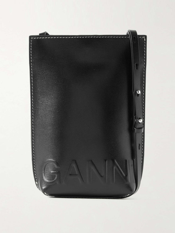 Banner small embossed recycled leather-blend shoulder bag Bags Ganni    - Collagerie