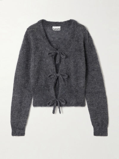 Ganni Tie-detailed mohair-blend cardigan at Collagerie