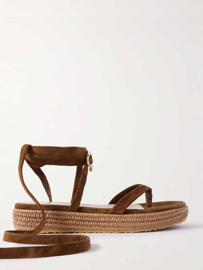 Gianvito Rossi Yasmine embellished raffia-trimmed suede sandals at Collagerie