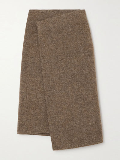 Gauchere Brown wrap-effect lama-blend midi skirt at Collagerie