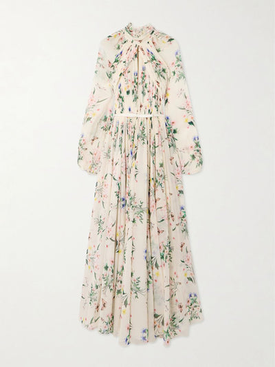 Giambattista Valli Belted cutout pleated floral-print silk-georgette gown at Collagerie