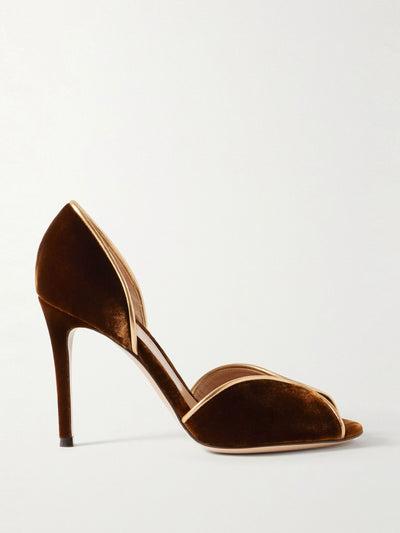 Gianvito Rossi 95 metallic leather-trimmed velvet pumps at Collagerie