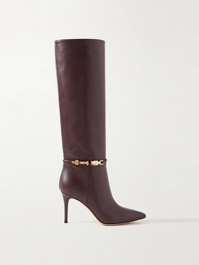 Gianvito Rossi Glove 85 embellished leather knee boots in Burgundy at Collagerie