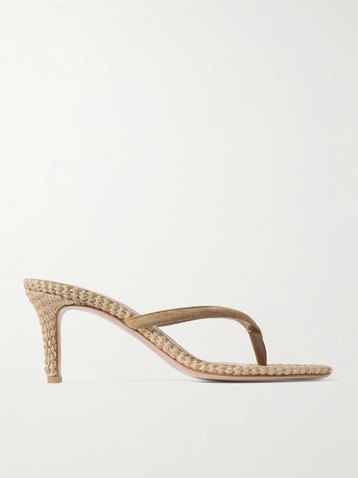 Gianvito Rossi Calypso 80 suede-trimmed raffia sandals at Collagerie