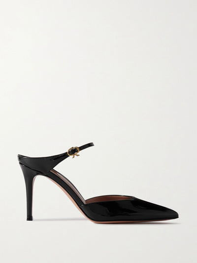 Gianvito Rossi Black patent-leather heeled mule at Collagerie