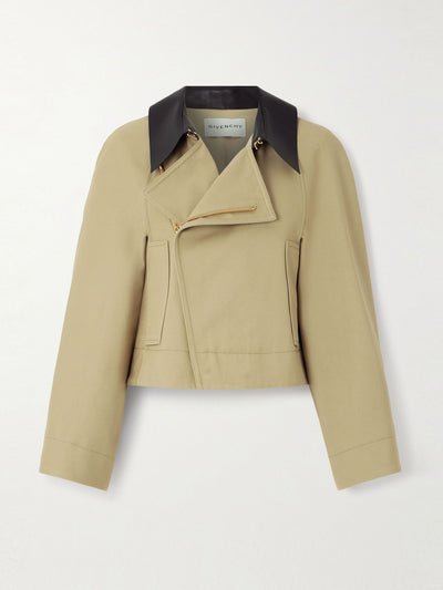 Givenchy Cropped leather-trimmed cotton and wool-blend twill jacket at Collagerie
