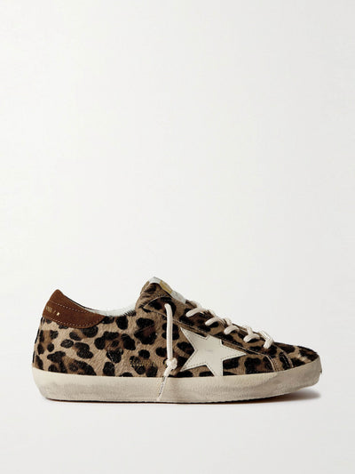 Golden Goose Super-Star distressed leather and suede-trimmed leopard-print calf hair sneakers at Collagerie