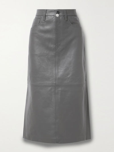 Goldsign Grey leather midi skirt at Collagerie