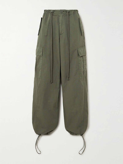 Good American Parachute cotton cargo wide-leg pants in Army Green at Collagerie