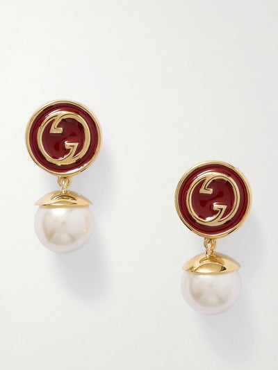 Gucci Blondie gold-tone, faux pearl and enamel earrings at Collagerie