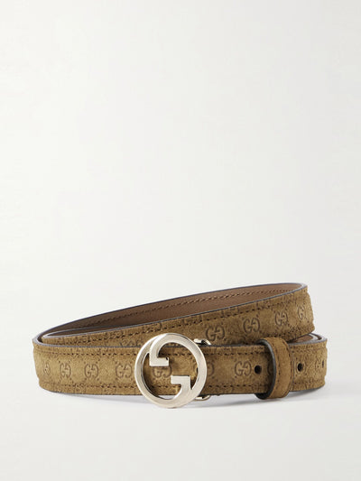 Gucci Blondie logo-debossed suede belt at Collagerie