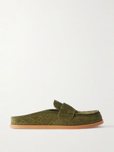 Gucci Celia debossed suede mules at Collagerie