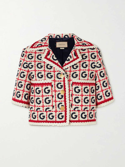 Gucci Cropped cotton-blend tweed-lamé jacket at Collagerie