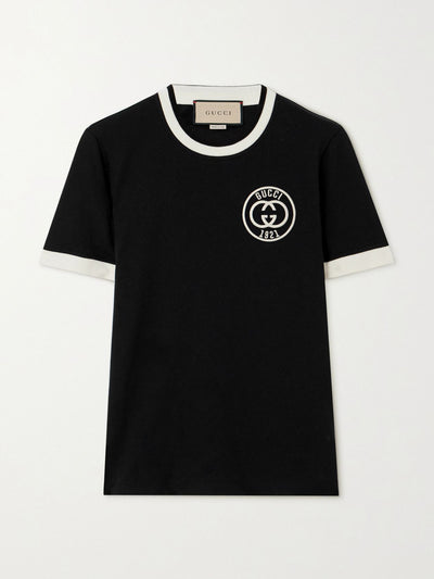 Gucci Embroidered black cotton-jersey t-shirt at Collagerie