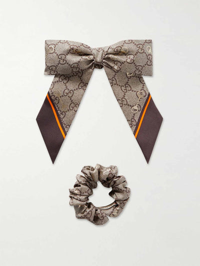 Gucci GG printed silk hair tie and scrunchie set at Collagerie