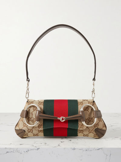 Gucci Horsebit embellished webbing trimmed canvas-jacquard tote at Collagerie